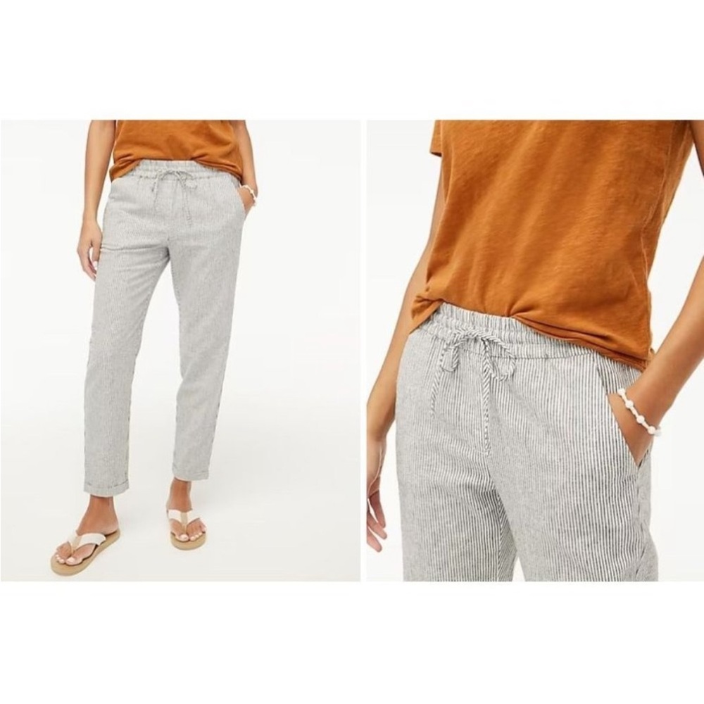 J Crew Striped Cuffed Linen Cotton Pull-on Pants w Pockets Sz 14 w MEASUREMENTS!